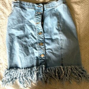 FNOVA- Fringed Button-up Skirt